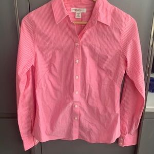 BANANA REPUBLIC non iron pink/white striped stretch shirt/blouse Size 6P